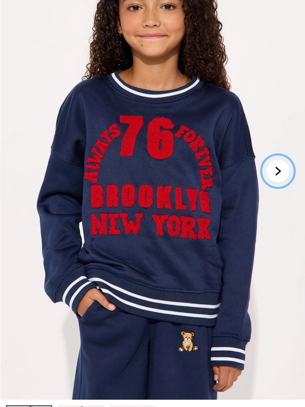 Fashion Nova Navy Blue Sweatshirt with Red Brooklyn New York Graphic